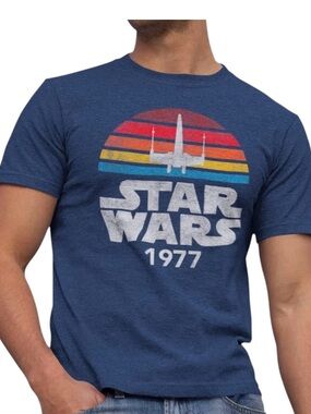 Star Wars 1977 Graphic T-Shirt Mad Engine Med Small TIE Fighter Retro Navy Sz XL